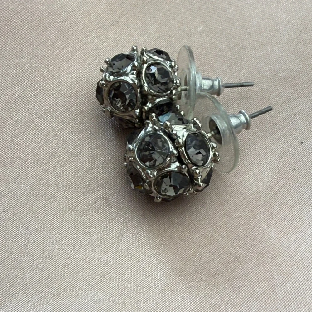 Smoke Gray & Silvertone Cluster Ball Rhinestone Stud Earrings